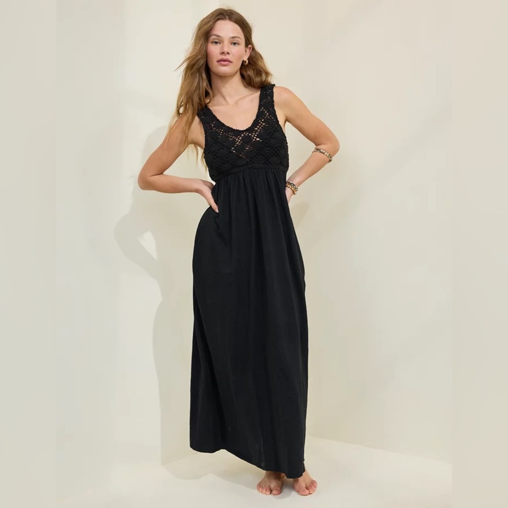 NWT Aerie Elegant Black Maxi Dress with Crochet Detail Small